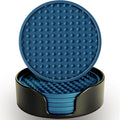 Coasters for Drinks 6 Pcs Drink Coaster with Holder,Heat Resistant Silicone Cup Mat Tabletop Protection,Non-Slip Rubber Coasters for Kinds of Cups (Blue)