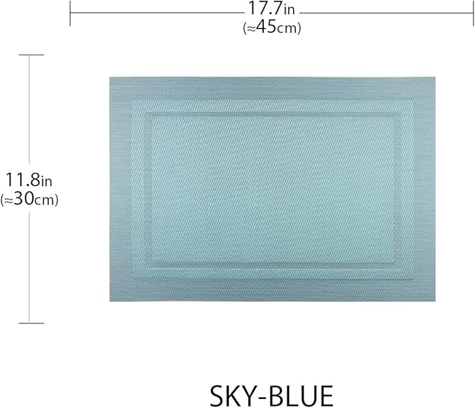 PIGCHCY Heat Insulation Non Slip Plastic Placemats,Washable Easy to Clean Woven Vinyl Kitchen Stain Resistant Placemats for Dining Table Set of 6 (Sky Blue)