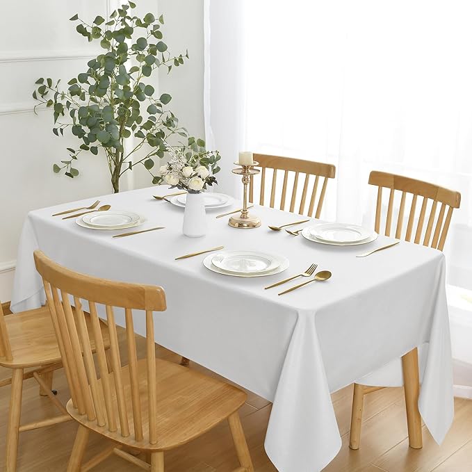 JIUZHEN Square Table Cloth Faux Linen Farmhouse Tablecloth Wrinkle & Stain Resistant Table Cover for Kitchen Dining, Holiday Party Dinner, White, 54 x 54 Inch