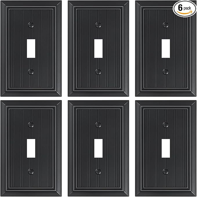 6-Pack Classic Beadboard Single Toggle Light Switch Cover Plate, Durable Natural Bamboo Fiber Decorative Switch Plate Covers, Matte Black 1 Gang Wall Plate