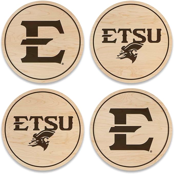 LazerEdge East Tennessee State Buccaneers Wooden Coaster Set - Maple Wood - Officially Licensed Product - 4-Pack