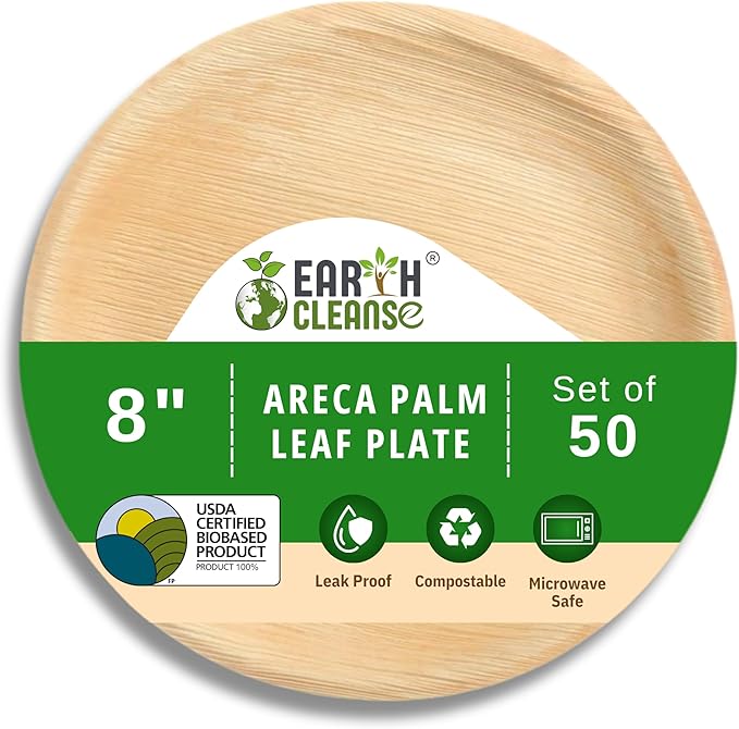 The Palm Dinnerware – Palm Plates 8 Inch Round (50 Count) | Compostable & Biodegradable | Like Bamboo Disposable Plates | Oven & Microwave Safe | USDA 100% Biobased