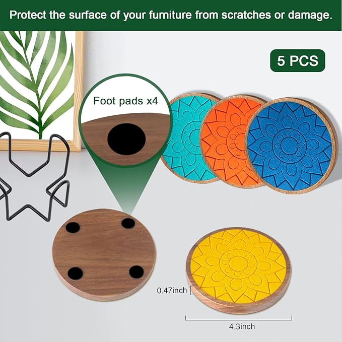 Coasters for Drinks Absorbent 5 Pack, Coasters for Coffee Table with Holder, Non-Slip, Non-Stick, Suit for Kinds of Cups 4.3 inch Colorful