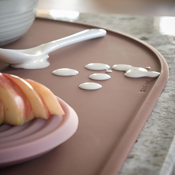 LINE+ARC Waterproof, Stain-Resistant, Heat-Safe Silicone Degrē Placemats (20.5x13, Set of 2 Stonewash) 3mm-High Rim Adults Babies Easy-to-Clean Washable Oval Modern Non-Slip Dining Table Mats