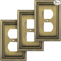 Henne Bery Sunken Pearls Heavy Duty Decorative Wall Plate Switch Plate Outlet Cover (Single Duplex, 3 Pack, Antique Brass)
