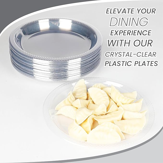 6 Inch Clear Plastic plates - Flexible 100 Pack clear plastic plates for Dessert, Appetizers, BBQ, Party, Travel, and Events - Microwave Safe, Recyclable & Disposable Plates