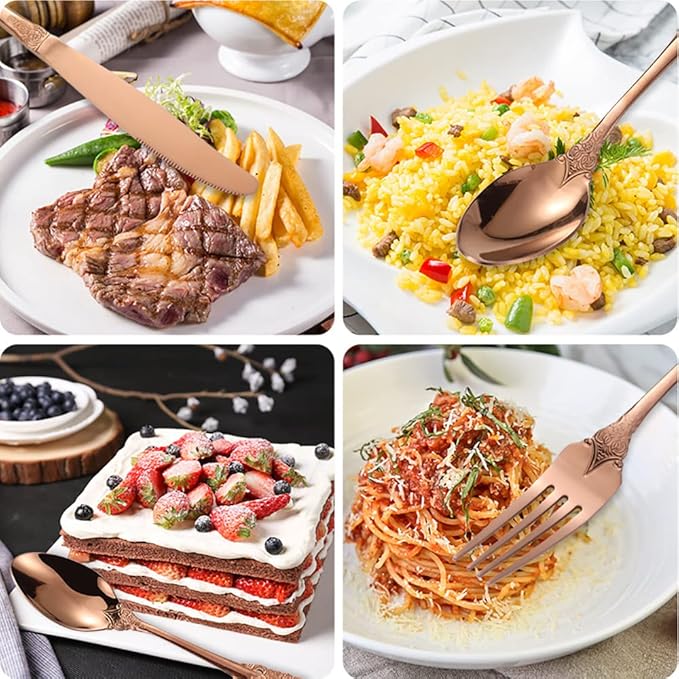 Vintage Gold Silverware Flatware Set for 8, European Classic Style 32 Pieces Stainless Steel Tableware Cutlery Set,Fine Kitchen Utensils for Wedding Restaurant Hotel Christmas