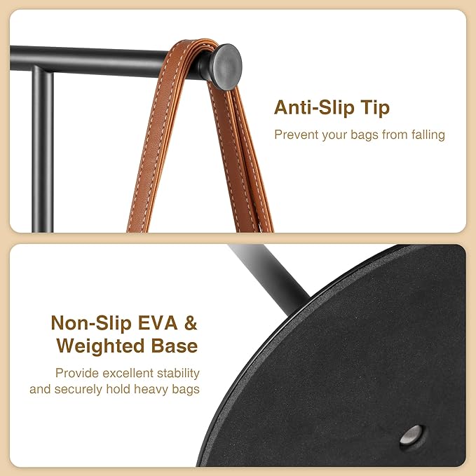 niffgaff T Bar Purse Display Stand Tabletop: Adjustable Height Handbag Holder, Countertop Hanging Rack for Long Necklace Scarf Lanyard, Black
