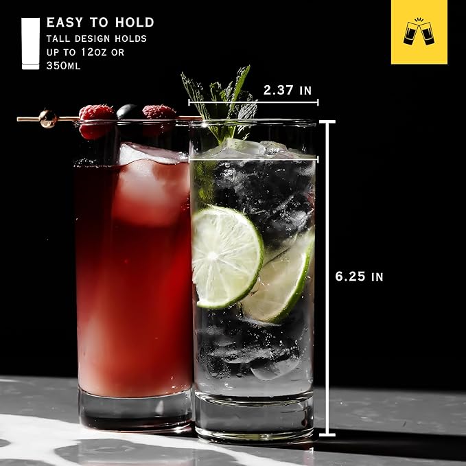LEMONSODA Premium Highball 12oz Glass Set - Elegant Tom Collins Glasses Set of 6, 12, and 48 Tall Drinking Water Glasses - Bar Glassware for Mojito, Whiskey, Cocktail (Set of 48)(2007)