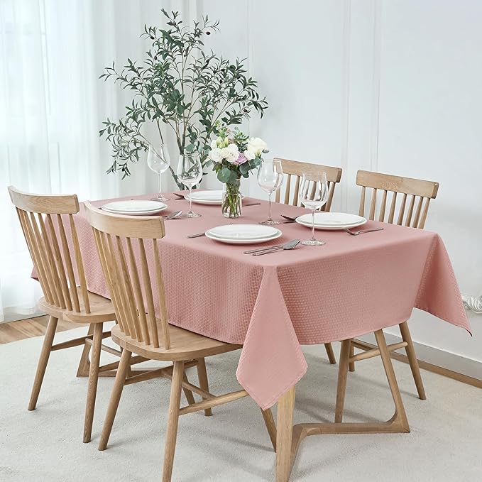 maxmill Square Jacquard Tablecloth Waterproof Spillproof Wrinkle Resistant Soft Weaved Design Table Cloth for Dinner and Party Washable Fabric Cover, Indoor Outdoor Use, 60 x 60 Inch, Pale Blush