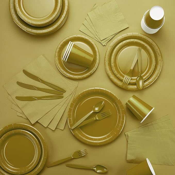 Disposable Paper Plates Gold, 7 Inch Paper Dessert Plates, Strong and Sturdy Disposable Plate for Party, Dinner, Holiday, Picnic, or Travel Party Plate, Pack of 50