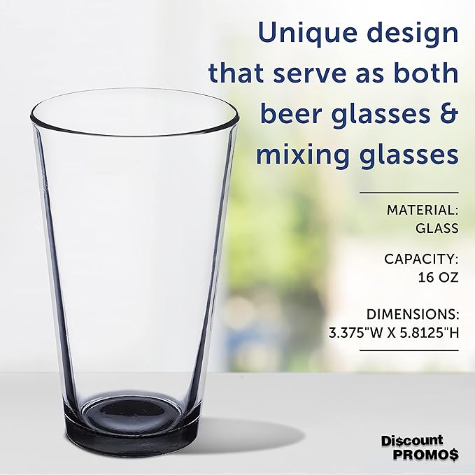 DISCOUNT PROMOS Beer Pint Glasses 16 oz. Set of 10, Bulk Pack - Heavy Duty Glassware for Restaurant, Thick Base and Walls, Stackable - Black