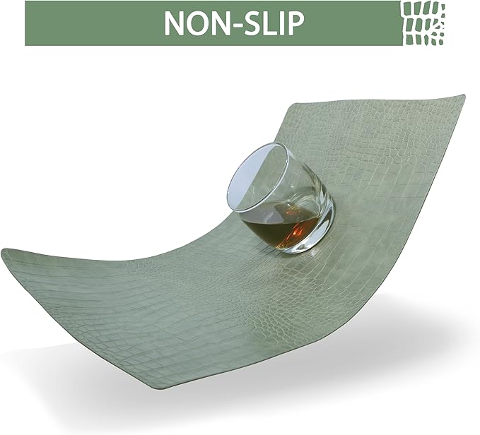 Jovono Faux Leather Placemats Set of 4, Waterproof Heat Resistant Dinner Place Mats for Dining Table, Non-Slip Crocodile Embossed, Green (17.8x11.8 Inch)