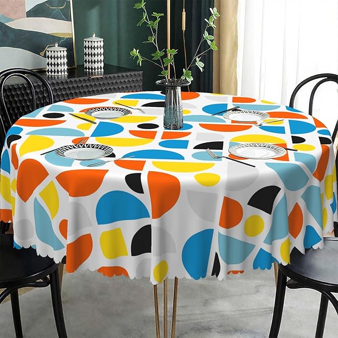 Laeacco 42 Inch Geometric Round Tablecloth Colorful Sector Circular Pattern Modern Abstract Art Print Table Cloth Washable Waterproof Wrinkle Free Table Cover for Kitchen Dining Picnic Party Decor