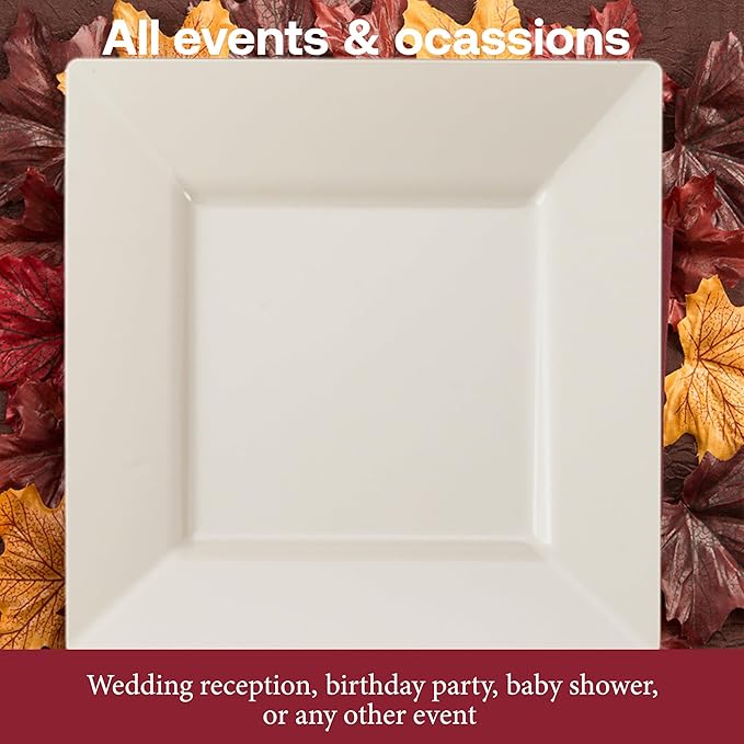 Smarty Had A Party 120 Disposable Plastic Dessert Plates, 6.5" Heavy Duty Square Ivory Salad Plates for Appetizers, Cakes, and Events, Bulk Supplies for All Occasions
