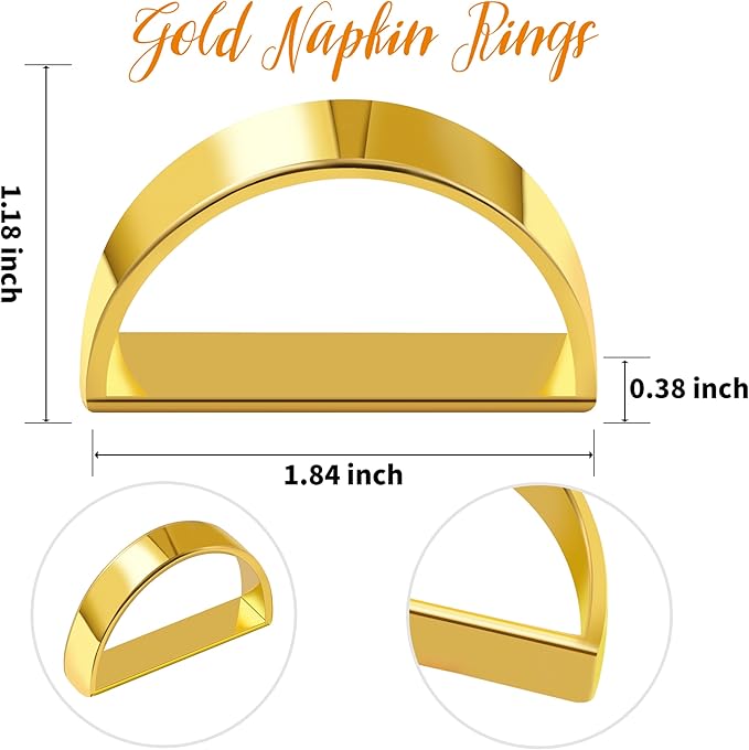 Gold Napkin Rings Set of 12, Semicircle Metal Bright Gold Napkin Holder Buckles, Fall Thanksgiving Christmas Napkin s Rings for Dinner Table Decor, Wedding, Banquet, Party, Easter