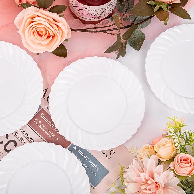 U-QE 60 Pieces White-Plastic-Plates for Party - White Disposable Plates 6 Inch - Salad/Dessert Plates Disposable Heavy Duty for Birthdays, Celebrations, Wedding and Events
