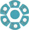 SHACOS Round Table Placemats Set of 7 Woven Vinyl Wedge Placemats with Centerpiece Heat Resistant Table Mats Wipe Clean (7, Teal Blue)