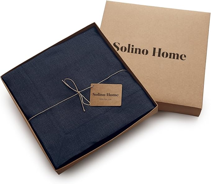 Solino Home Navy Blue Linen Tablecloth 60 x 120 Inch - 100% Pure Linen Table Cloth for Rectangle Tables - Fete, Machine Washable Tablecloth for Winter, Spring, Easter