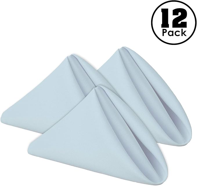 Gee Di Moda Cloth Napkins - 17 x 17 Inch Baby Blue Dinner Napkins - Set of 12 Soft & Absorbent Washable Fabric Cloth Table Napkins with Hemmed Edges for Hotel Restaurant, Holiday Parties & Wedding
