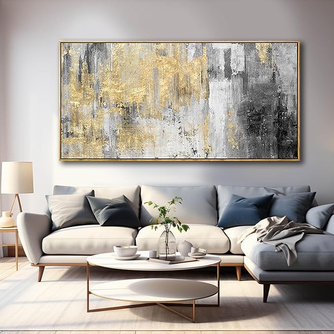 Home Decor Large Wall Art Gold Abstract Art 30"x60"Black Wall Decor Living Room Framed Artwork Paintings for Office Bedroom Dinning Room