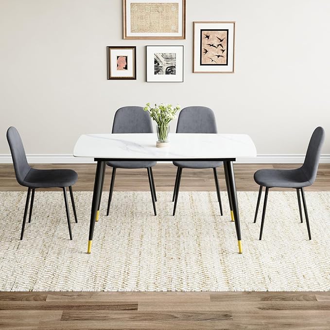 5 Piece Dining Table Set,4 Chair Dining Table Set, Sintered Stone Kitchen Table Top and Modern Chairs Set of 4 for Kitchen Dining Room, Small Space