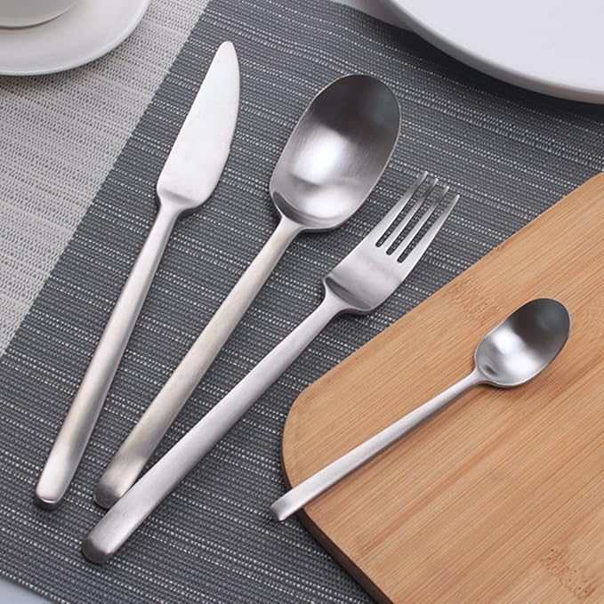 Matte Silverware Set for 10 Stainless Steel Flatware Set Light Luxury Vintage Style 40 Piece Cutlery Tableware Utensils Set Include Knives Forks and Spoons for Home Kitchen Restaurant Christmas