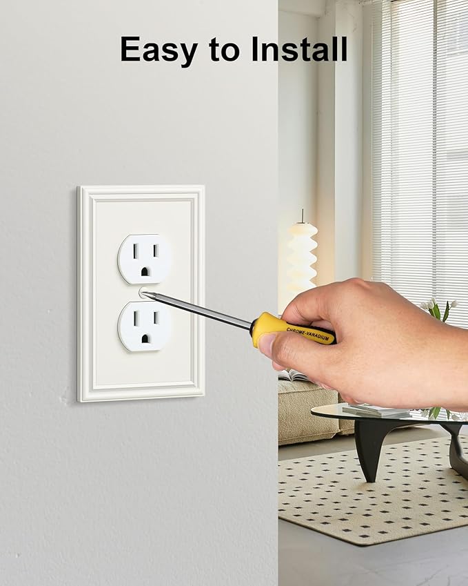 4-Pack Duplex Outlet Cover, Durable Solid Zinc Alloy Decorative Switch Plates and Outlet Covers, Light Almond Wall Plates for Electrical Outlets, 1 Gang Receptacle Cover, Corrosion Resistant