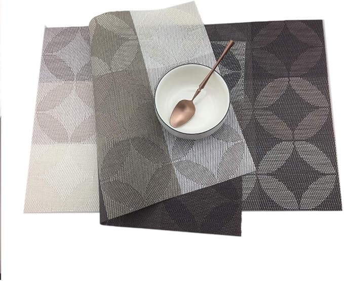 Gugrida Set of 6 Heat-Resistant, Stain Resistant, Anti-Skid, Washable Non-Slip PVC Woven Vinyl Kitchen Table Mats - 30x45 cm (Black)