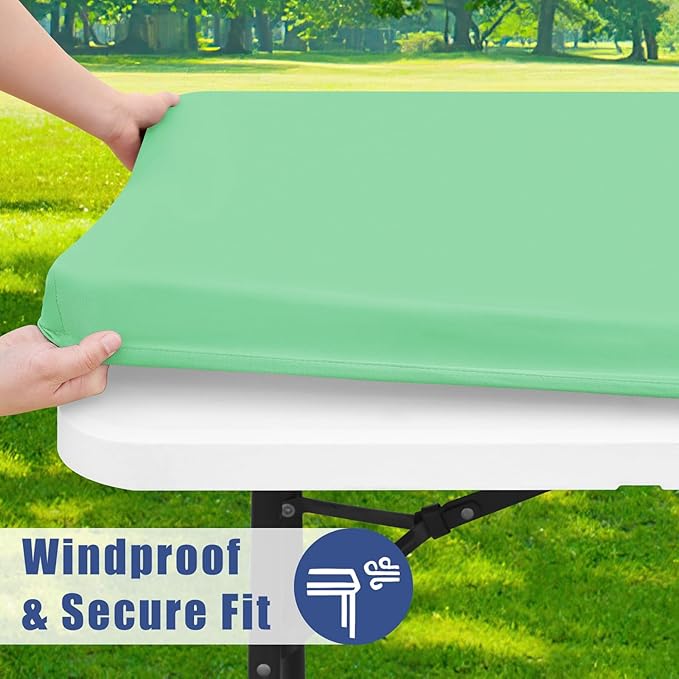 Spandex 4 Foot Rectangle Table Cloth 2 Pack, Elastic Fitted Tablecloths for Picnic, Stretch Washable Patio Table Cover for Outdoor, Camping, Banquet and Parties (Bright Green, 30"x48")