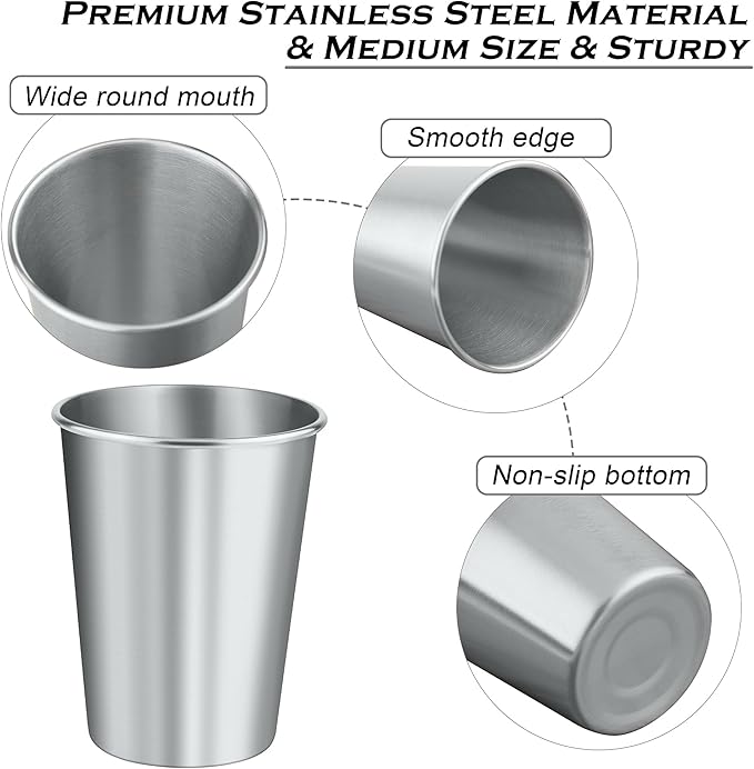 Ruisita Resinta 10 Pieces 8 Ounce Stainless Steel Cups Metal Pint Cups Shatterproof Drinking Glasses for Kids or Adults (8 oz)