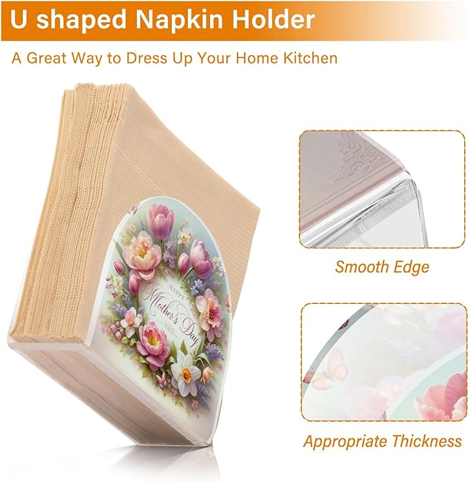 Napkin Holder Tulip Mother's Day Butterfly Crystal Clear Acrylic Napkin Holders, Paper Napkin Holder Dining Table Dispenser for Kitchen Restaurant Home Decor Bar Accessories