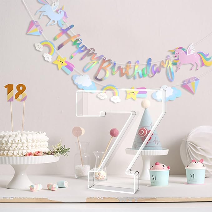 13.8" Acrylic Number Charcuterie Tray, Fillable Number Charcuterie Box for Food, Reusable Serving Cake Candy Dish Display Tray for Birthday Anniversary Party Decoration (Square Number 7)