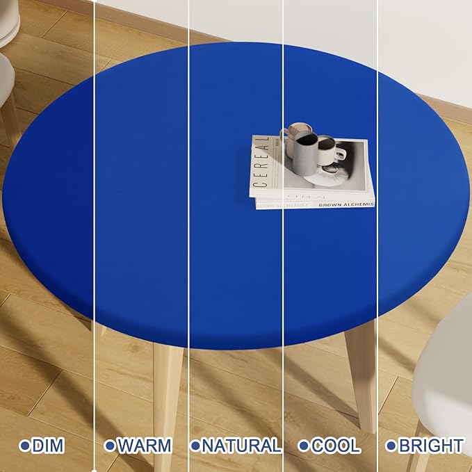 Round Spandex Tablecloth, Elastic Fitted Waterproof Tablecloths for 57"-68" Tables, Stretch Washable Picnic Table Cover for Camping, Dining, Indoor and Outdoor, Blue