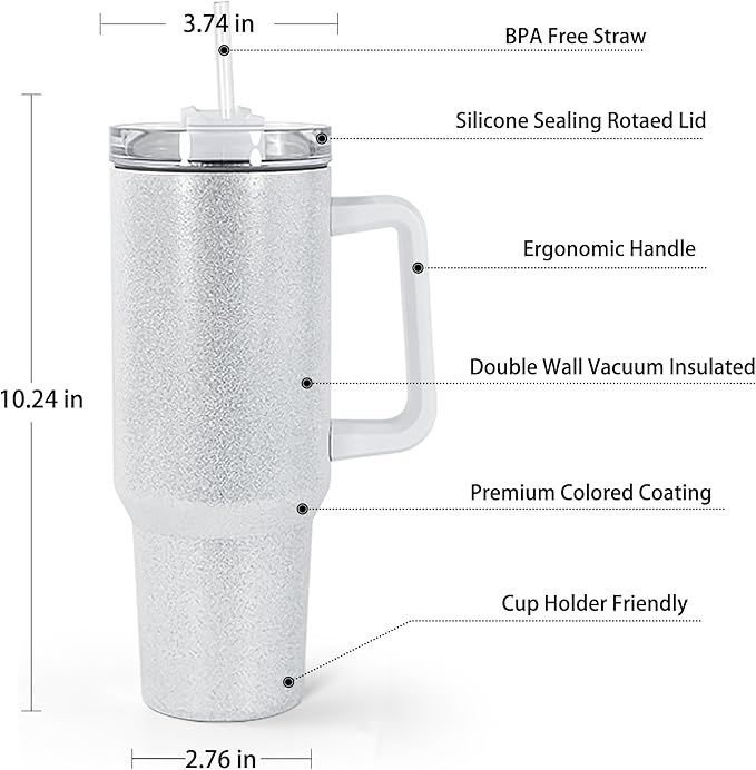 40oz Sublimation Tumblers with Handle Lid Straw 20 Pack Stainless Steel Insulated Tumblers Blanks Water Bottle Travel Cups for Party Home Driving Office