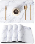 QIYI Placemats Set of 4, 12x18 Inch Faux Leather Place Mats for Kitchen Dinning, Heat Resistant Anti Slip Table Mats, Waterproof Wipeable Washable Placemat Party Table Décor, White Marble