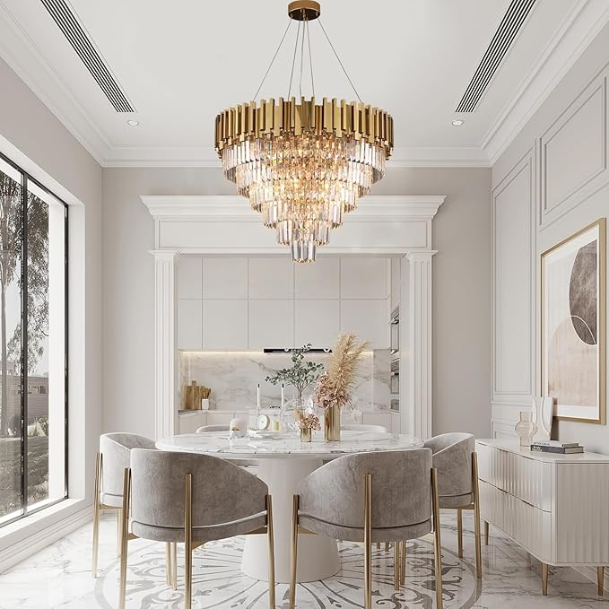 Modern Crystal Chandelier for Living Dining Room Entryway Gold Round W31.5