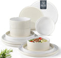 AmorArc Ceramic Dinnerware Set | Stoneware Plates and Bowls | Scratch Resistant,Dishwasher & Microwave Safe Dishes Sets-cream