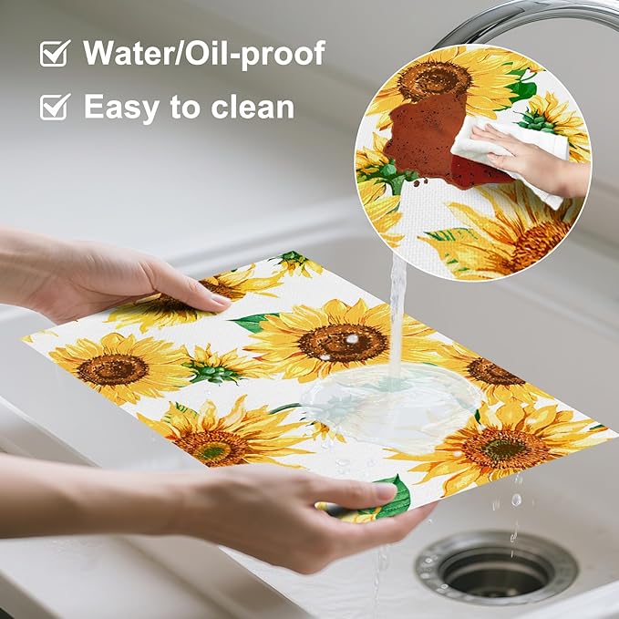AOFOTO Sunflower Placemats Set of 4 Yellow Flowers Leaves Printed Place Mats Rectangular Artistic Table Mats for Party Home Kitchen Restaurant Dining Table Decor 12x18 Inch