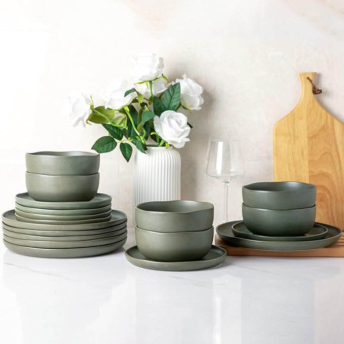 AmorArc Ceramic Dinnerware Sets, Wavy Rim Stoneware Plates and Bowls Sets,Dishwasher & Microwave & Oven Safe Dishes set, Service for 4 (12pc)