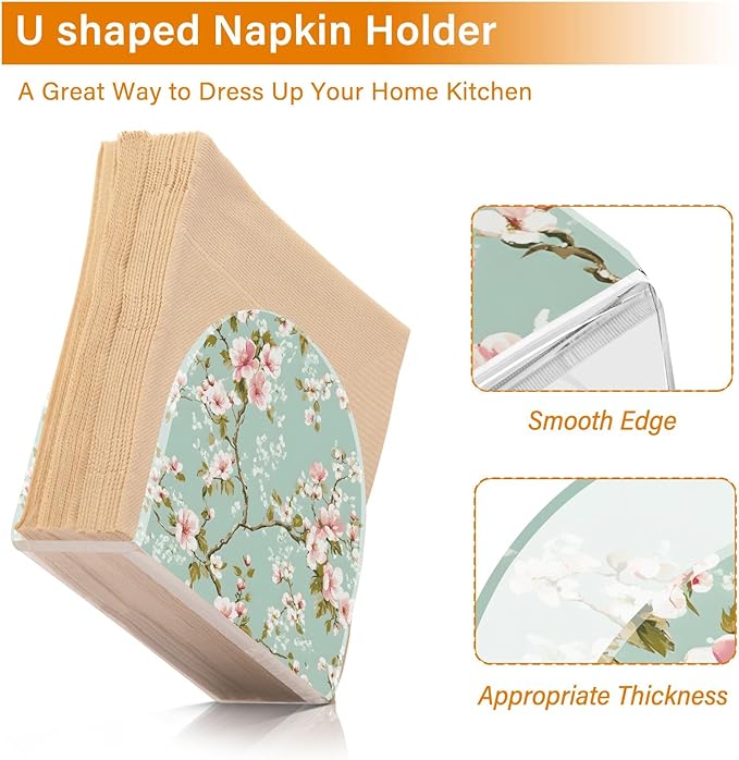 Spring Blossom Flowers Background Napkin Holder for Table Kitchen Decor Acrylic Hearts Paper Napkin Holders for Tissue Dining Room Indoor Outdoor Party Holiday Accessories