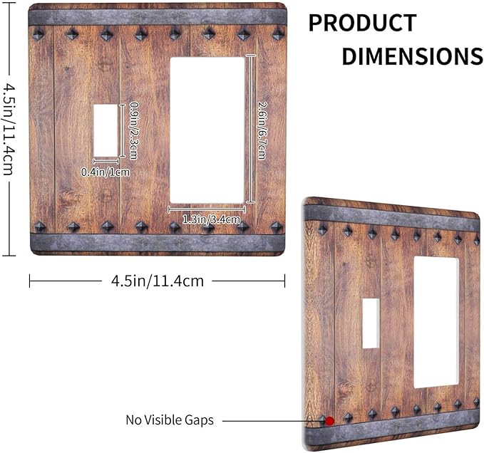 Light Switch Cover Rustic Farmhouse Barn Door Vintage Wood 2 Gang Toggle Rocker Combo Socket Cover Wall Plates Decorative Switch Plates and Outlet Covers for Bathroom Cabin Decor