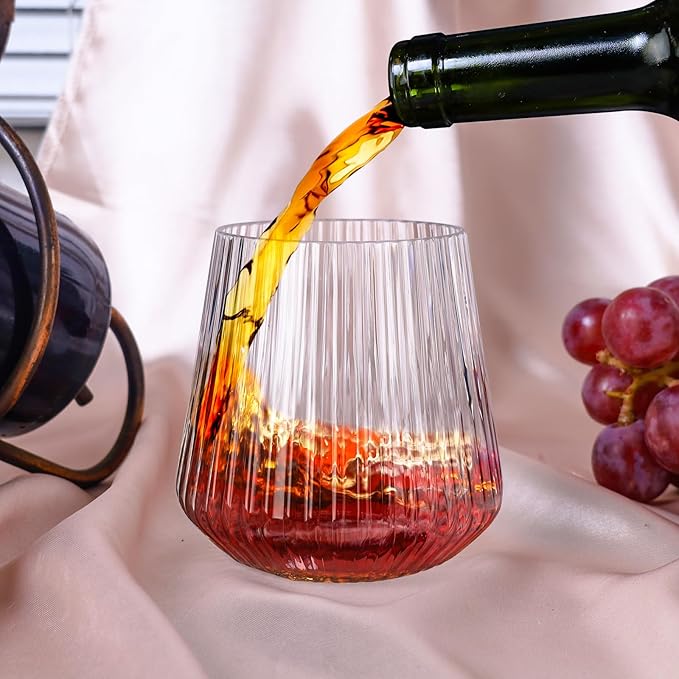 20 Pack Plastic Ribbed Wine Glasses, 14Oz Origami Disposable Wine Glasses Unbreakable Clear Plastic Cocktail Glasses Recyclable Shatterproof Reusable Wine Cups