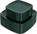 PULOTE 100PCS Green Plastic Plates - Green Square Disposable With Gold Rim - Include 50 Dinner 10inch, 50 Dessert 7.25inch Plates for Party&Christmas