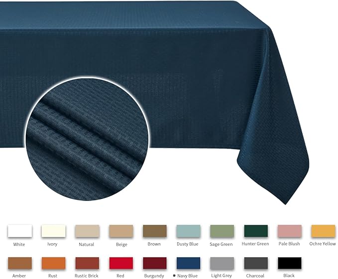maxmill Weaved Texture Tablecloth Water Resistance Antiwrinkle Spillproof Soft Washable Table Cloth for Dining Room, Buffet Banquet Parties Holiday Dinner, Rectangular 60 x 108 Inch, Navy Blue