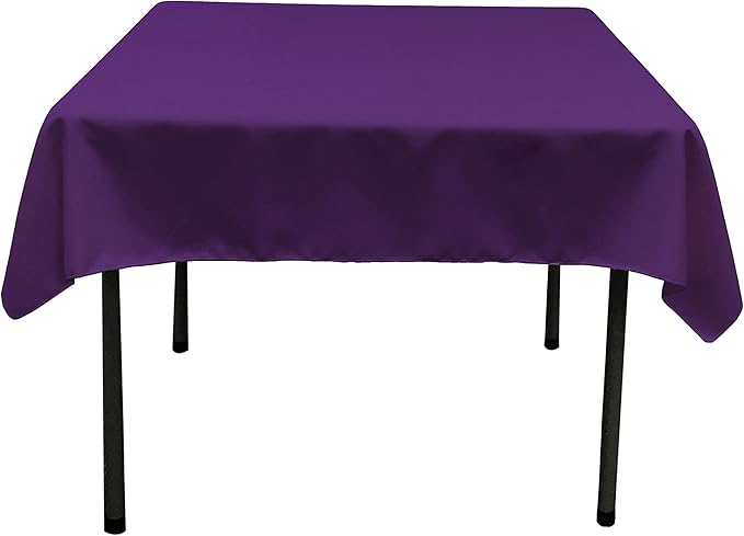 LA Linen Polyester Poplin Washable Square Tablecloth, Stain and Wrinkle Resistant Square Table Cover 52x52, Fabric Table Cloth Square for Dining, Kitchen, Party, Holiday 52 by 52-Inch, Purple