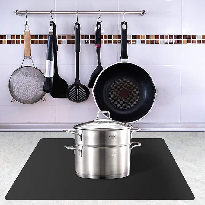 Silicone Placemats, Food-Grade Non-Slip Waterproof, Dining, Stain Resistant, Countertop Protector, Kitchen Counter Mat, Heat Resistant, Baking mat Dishwasher Safe (23.6"×15.7"-1pack, Black)