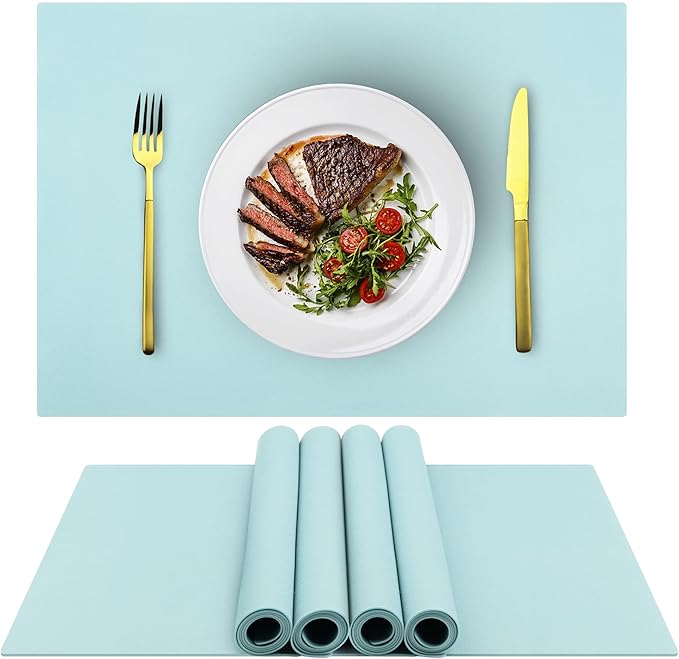 IYYI Silicone Placemats, Placemats Set of 4, Kids Place Mats, Waterproof Table Mat, Heat Resistant Non-slipTable Mats for Dining Table (Light Blue)