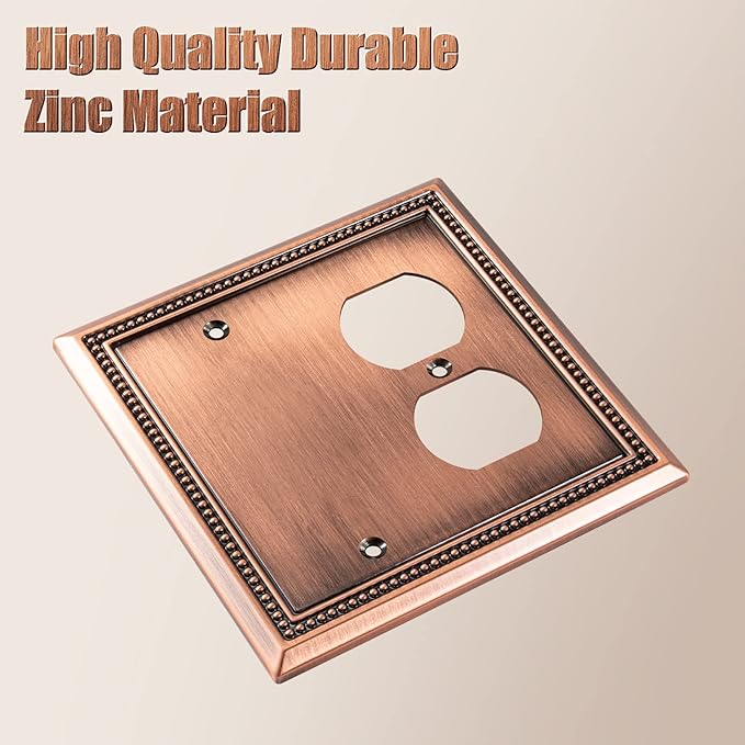 Henne Bery Sunken Pearls Heavy Duty Decorative Wall Plate Switch Plate Outlet Cover (Blank/Duplex, Antique Copper)