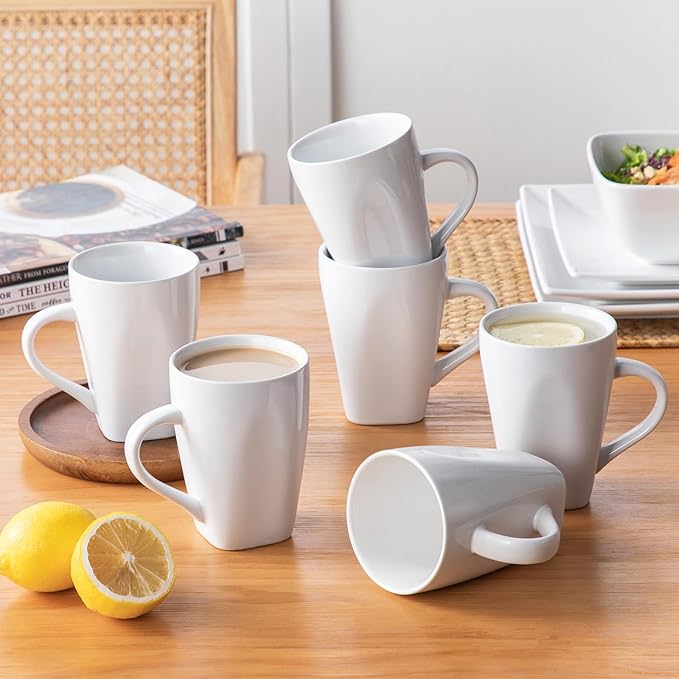 vancasso Soho Dinnerware Sets 24 Pieces, White Stoneware Square Place Setting, Dinner Plate, Dessert Plate, Cups and Plates Sets for Kitchen, Dish Set for 6, White